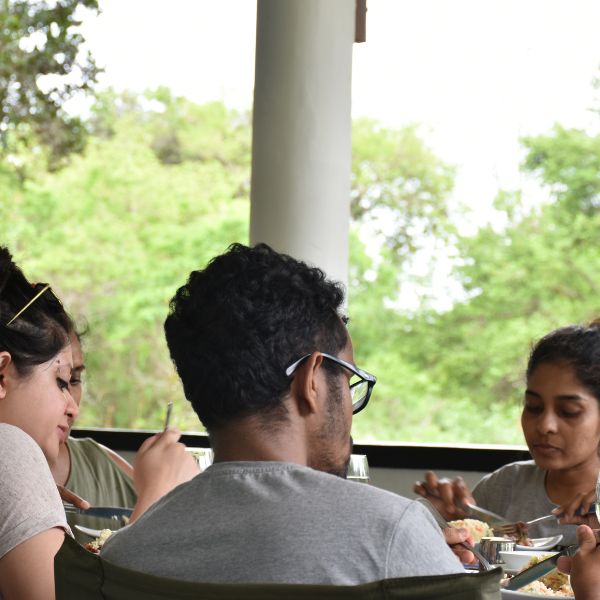 A group of guests getting their lunch at Funky leopard safari lodge at Yala park Sri Lanka 